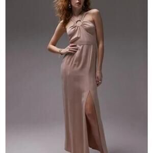 NWOT TOPSHOP | Ring Cutout Halter Neck Side Split | Cream | Maxi Dress| Size 14